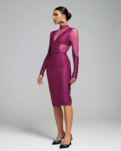 NEXT DAY DELIVERY CARISA High-Neck Mesh Bandage Dress
