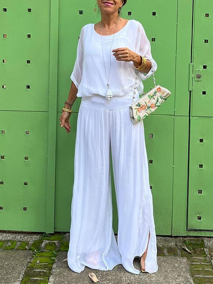 Olive | Women's V-Neck Batwing Sleeve Wide Leg Jumpsuit 2 Piece