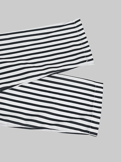 A-Line Loose Asymmetric Split-Joint Striped V-Neck Maxi Dresses Shirt Dress