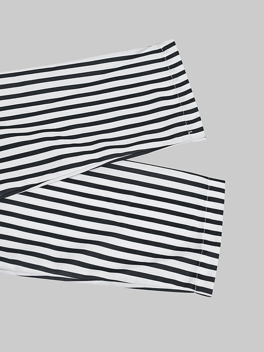 A-Line Loose Asymmetric Split-Joint Striped V-Neck Maxi Dresses Shirt Dress