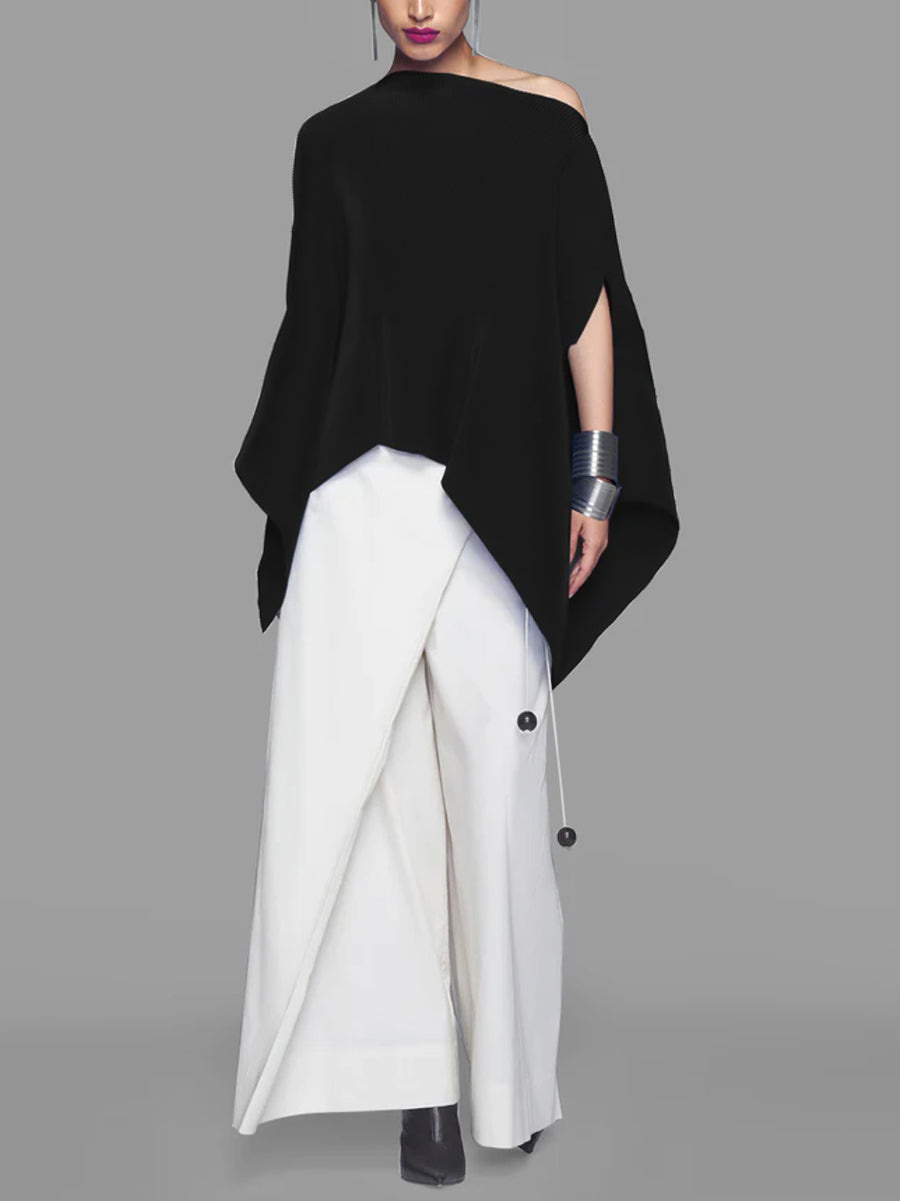 Fledermausärmel, locker, asymmetrisch, einfarbig, One-Shoulder-Blusen und -Shirts 