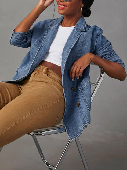 Pockets Buttoned Loose Long Sleeves Notched Collar Outerwear
