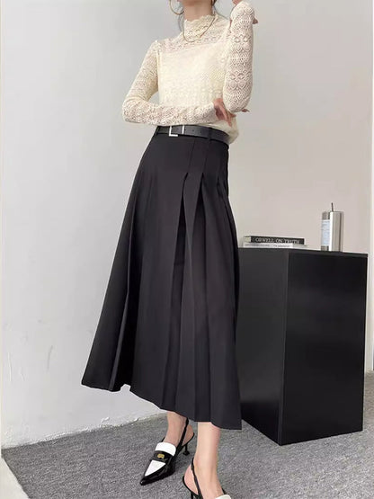 A-Line High Waisted Pleated Solid Color Split-Joint Skirts