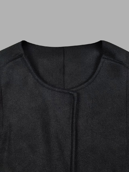 Long Sleeves Loose Solid Color Collarless Woolen Coat