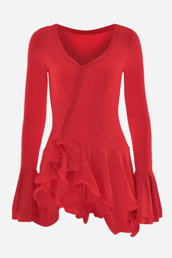 ACALIA Sexy Ruffle Hem Mini Dress | Elegant Long Sleeve Mini Dress