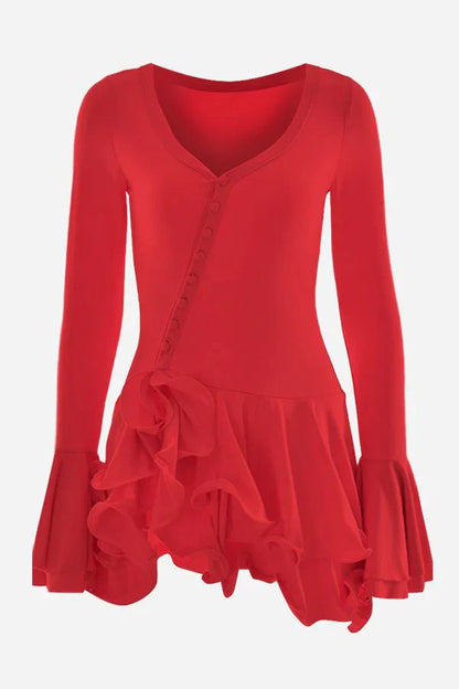 ACALIA Sexy Ruffle Hem Mini Dress | Elegant Long Sleeve Mini Dress