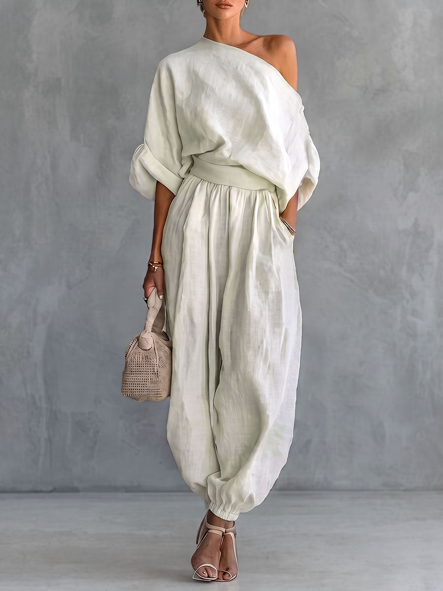 Half Sleeves Loose Solid Color One-Shoulder Blouses&Shirts Tops