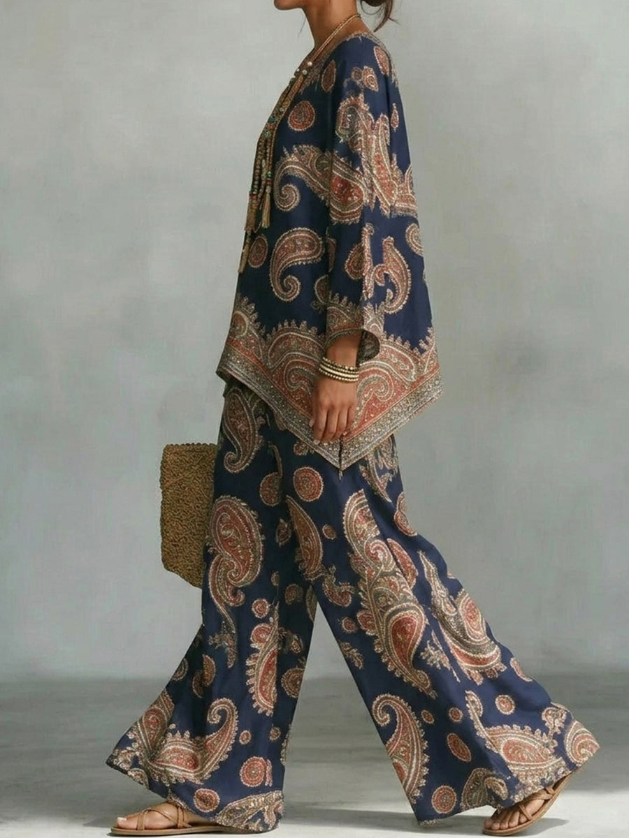 Batwing Sleeves Long Sleeves Asymmetric Contrast Color Printed V-Neck Blouses&Shirts Tops