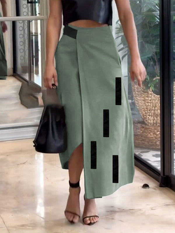 A-Line Loose Asymmetric Elasticity Pockets Split-Joint Skirts Bottoms