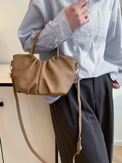 Pleated Solid Color Zipper Crossbody Bags Handbags