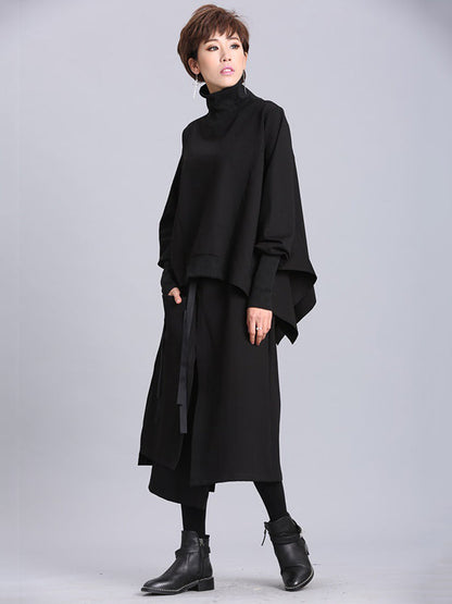 Raised Bands Split-Joint Asymmetric Black Empire Skirt