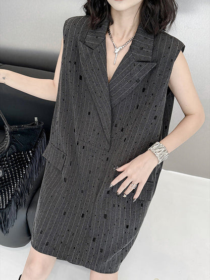 Loose Sleeveless Striped Lapel Vest Top