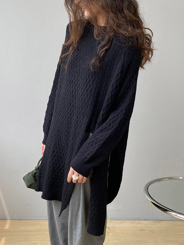 Original unregelmäßiges 5-Farben-Pullover-Oberteil mit seitlichen Schlitzen, Rundhalsausschnitt und langen Ärmeln 