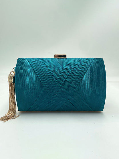 Sacs à main de banquet à pompons de couleur contrastée avec chaînes 