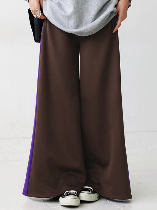 Loose Wide Leg Contrast Color Elasticity Casual Pants Bottoms Trousers