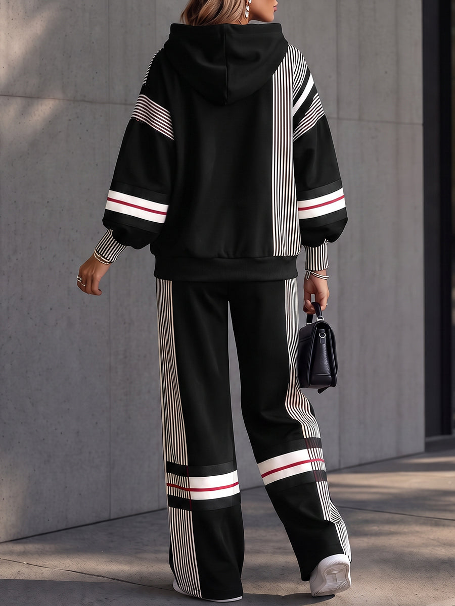 Striped Pockets Drawstring Contrast Color High Waisted Trousers Pants