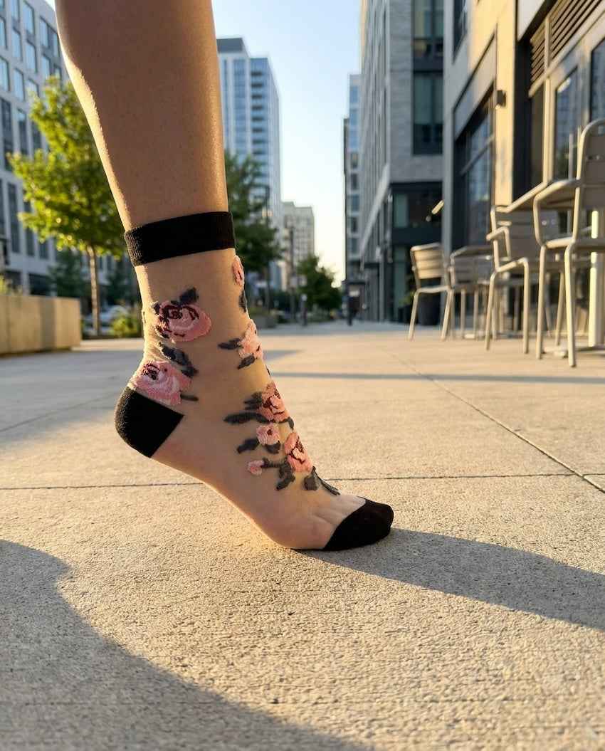 Roses Sheer Socks, 2-Pack