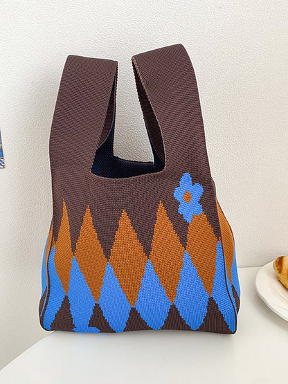 Knitted Flower Contrast Color Satchels Bags