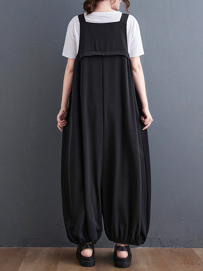 Loose Oversize Solid Color Zipper Jumpsuits Bottoms