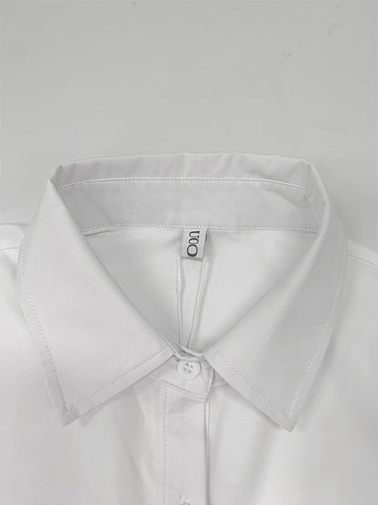 A-Line Loose Pleated Solid Color Split-Joint Lapel Maxi Dresses Shirt Dress