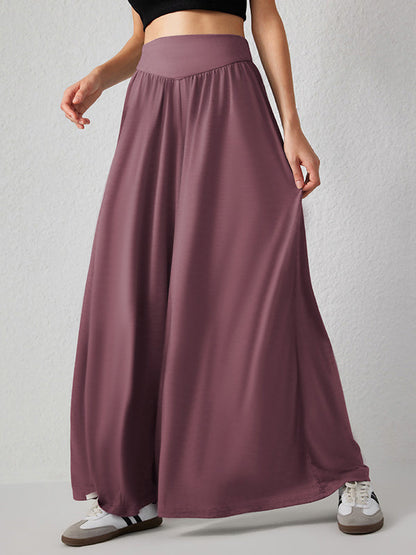 High Waisted Loose Pleated Pockets Solid Color Split-Joint Pants Trousers
