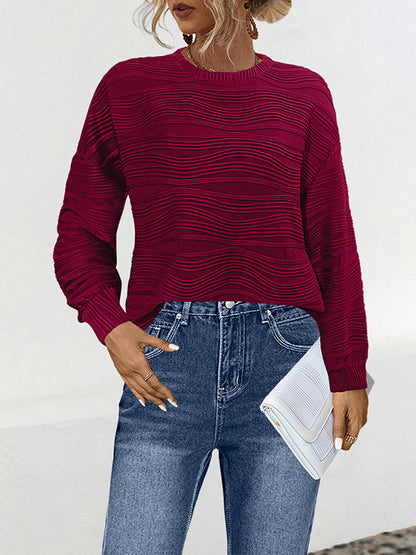 Long Sleeves Loose Solid Color Round-Neck T-Shirts