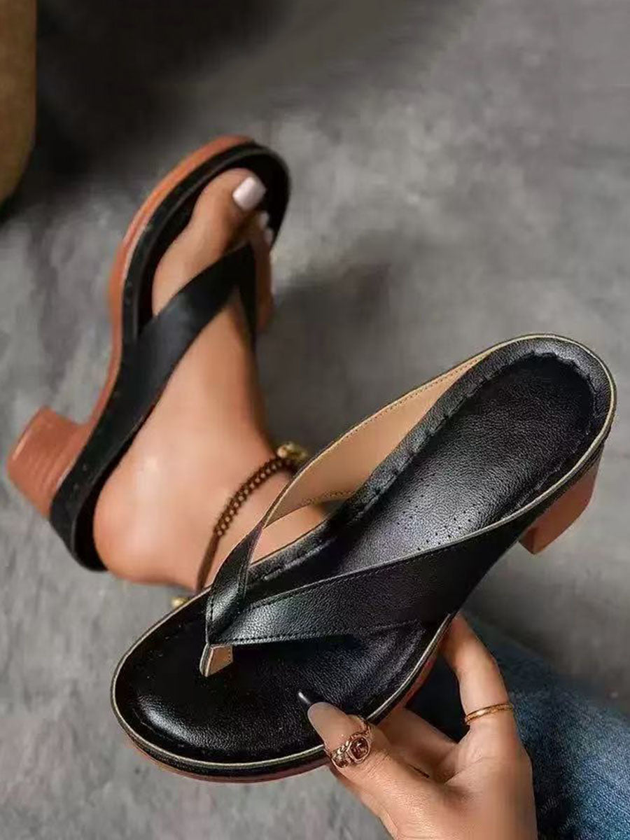 Square Heel Open Toe Flip Flops Sandals