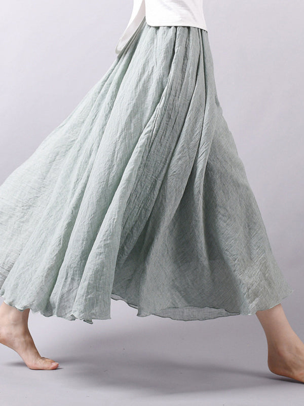 Casual A-Line Elastic Waist Solid Color Skirts LIGHT GREEN