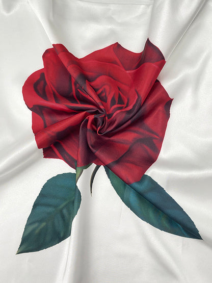 Long Sleeves Loose Asymmetric Elasticity Flower Print One-Shoulder Blouses&Shirts Tops