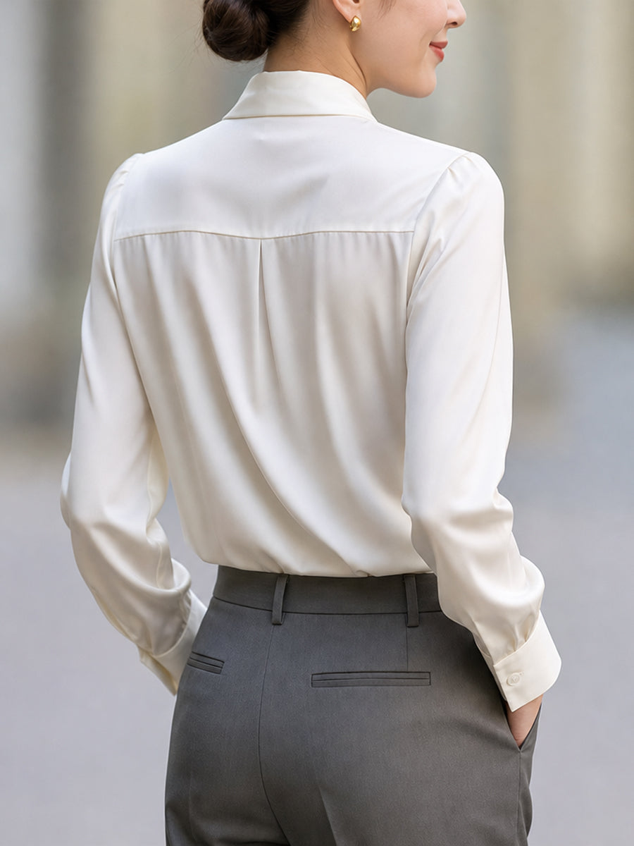Tied Solid Color Long Sleeves V-neck Blouses&shirts Tops