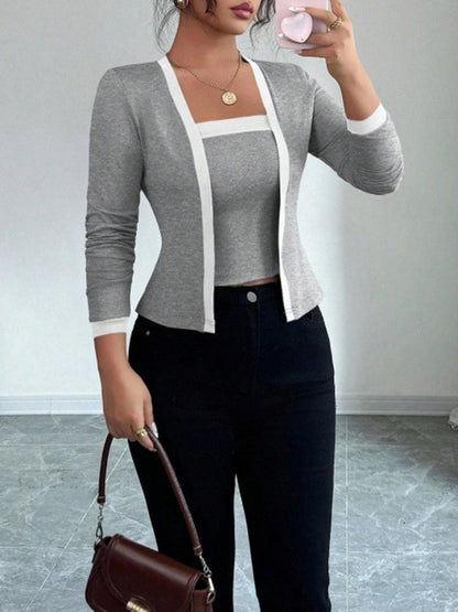 Long Sleeves Solid Color Split-Joint Collarless Two Pieces Set
