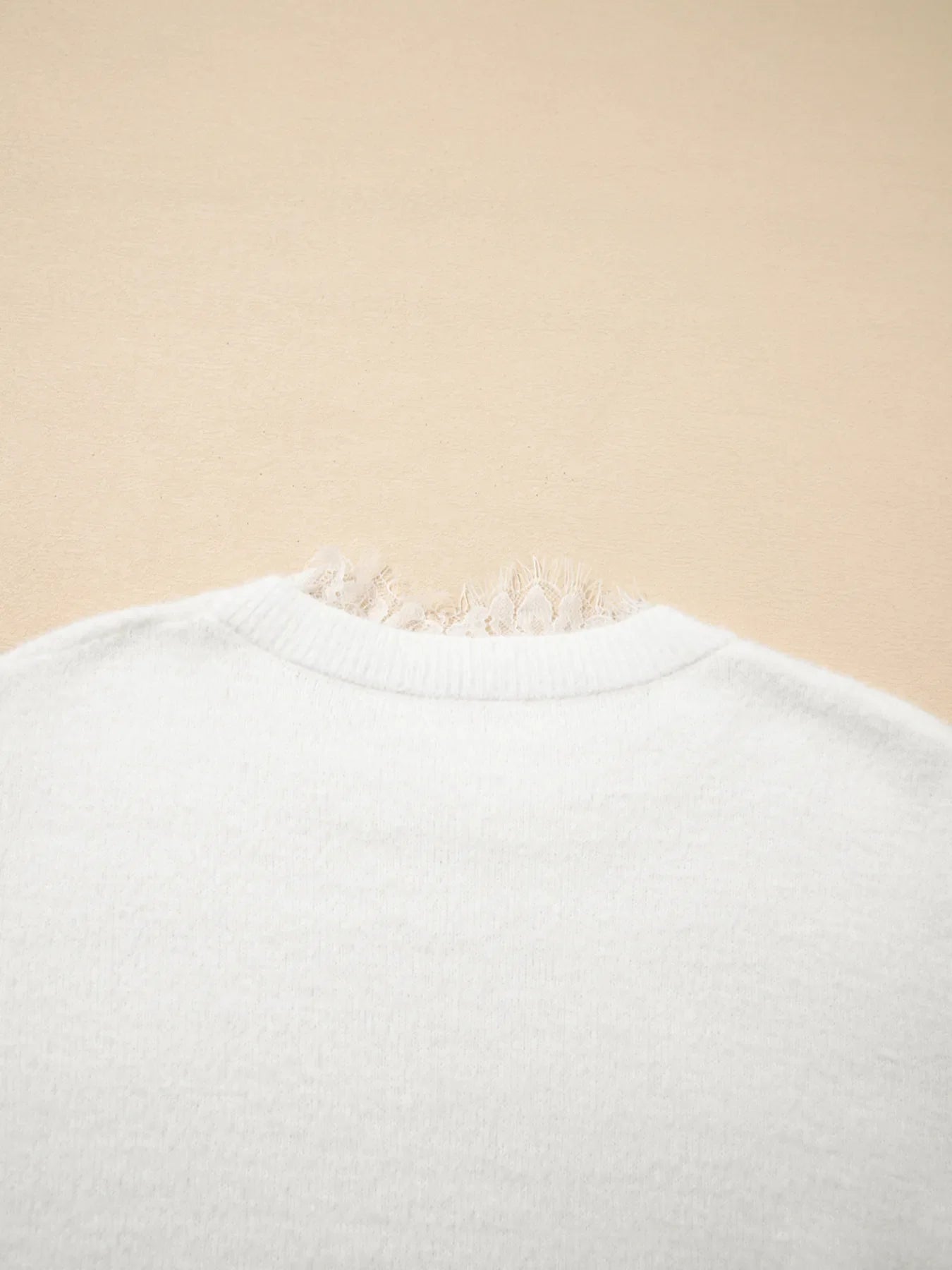 Lace Sleeve Faux Two-Piece Fuzzy Sweater