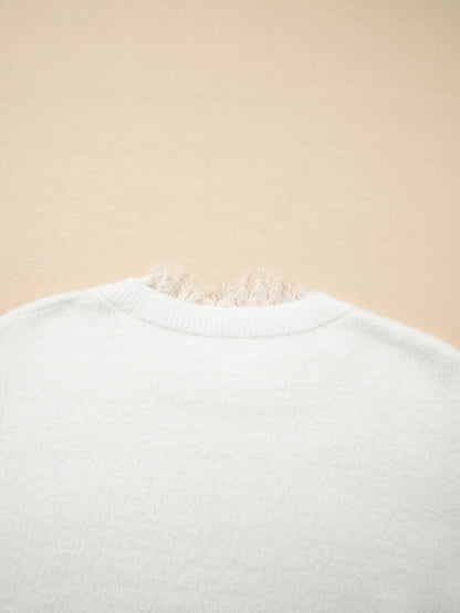 Lace Sleeve Faux Two-Piece Fuzzy Sweater