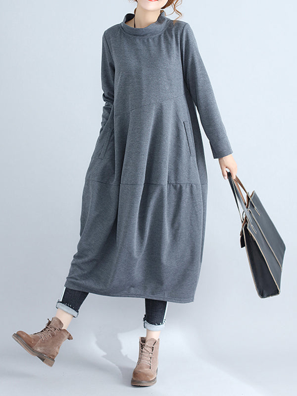 Casual Loose Plus Size Solid Color Hooded Midi Dresses