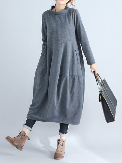 Casual Loose Plus Size Solid Color Hooded Midi Dresses