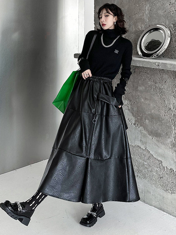 A-Line Hipster Solid Color Split-Joint Zipper Skirts Bottoms