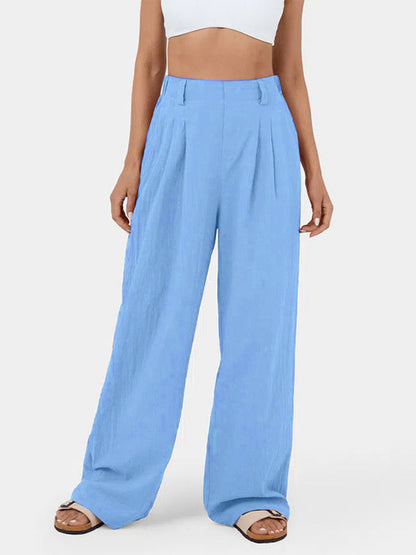 Loose Wide Leg Pleated Solid Color Split-Joint Pants Trousers SKY BLUE