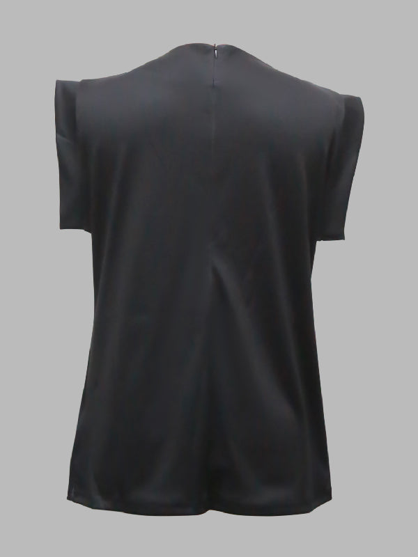 Cap Sleeve Loose Multi-Colored Printed High-Neck T-Shirts Tops