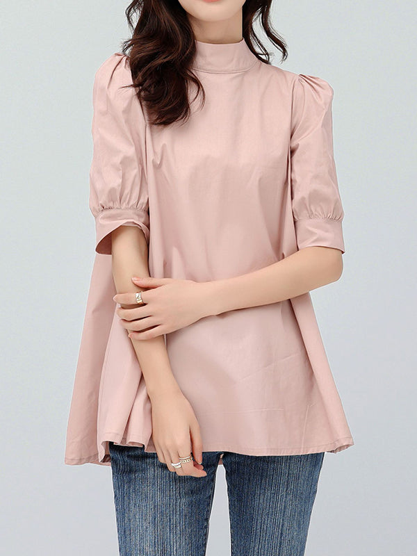 Casual Loose Bow-Embellished Solid Color Blouse