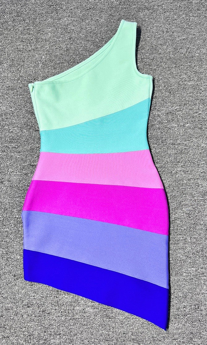 NEXT DAY DELIVERY JAMIE One Shoulder Multicolor Bandage Dress