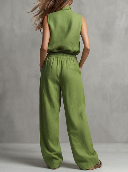 Sleeveless Pockets Solid Color Zipper Lapel Vest Top