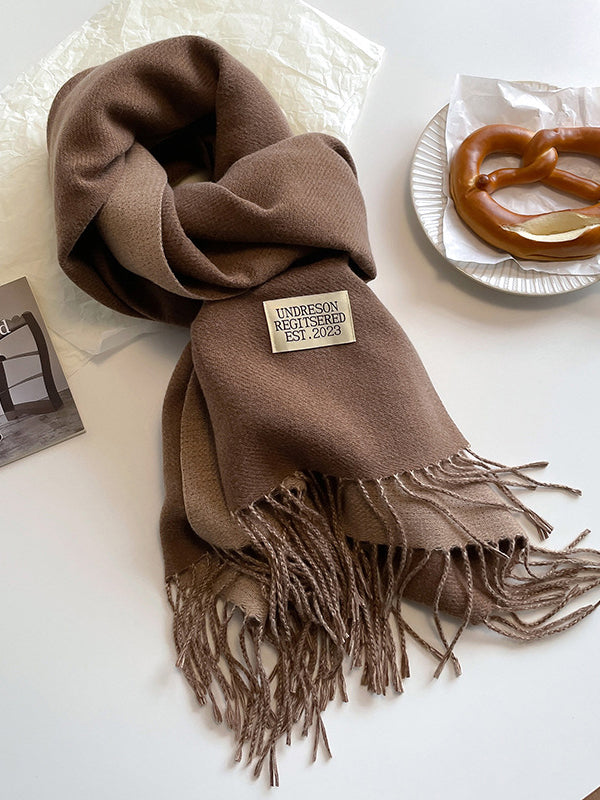 Keep Warm Tasseled Shawl&Scarf COFFEE One_size