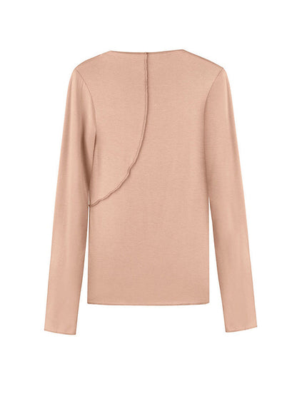 Long Sleeves Skinny Asymmetric Solid Color Mock Neck T-Shirts Tops