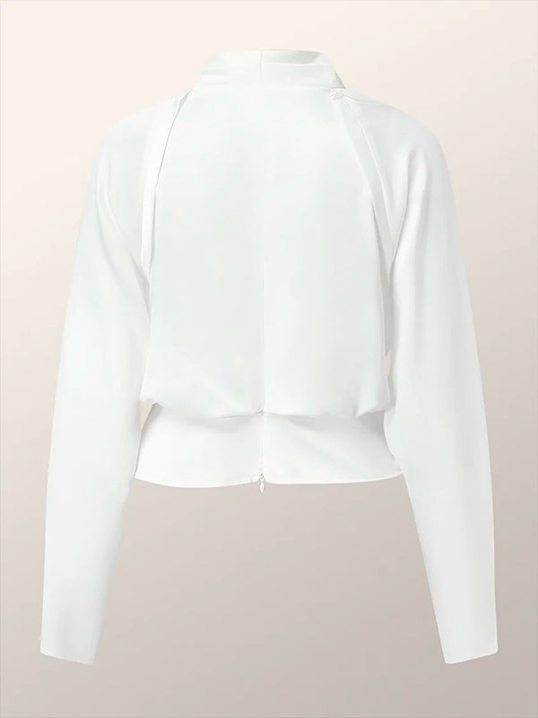 Langarm Einfarbig Reißverschluss V-Ausschnitt Blusen &amp; Hemden Tops 