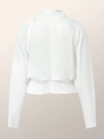 Langarm Einfarbig Reißverschluss V-Ausschnitt Blusen &amp; Hemden Tops 