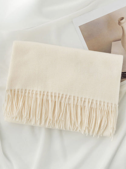 Keep Warm Solid Color Tasseled Shawl&Scarf WHITE One_size
