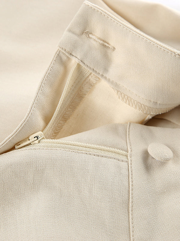 Solid Color Sleeveless Asymmetric Split-Joint  V-Neck Vest Tops +  Straight Leg Pants Suits Two Pieces Set