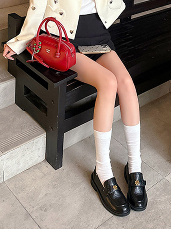 Belt Buckle Round-Toe Split-Joint Loafers