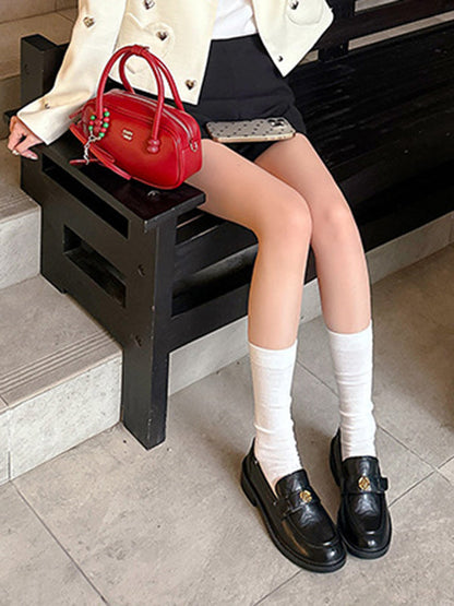 Belt Buckle Round-Toe Split-Joint Loafers