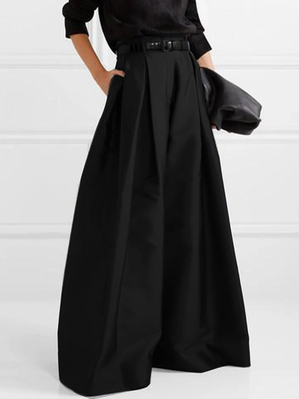 Solid Color Pleated Wide Pants Wide Leg Pants
